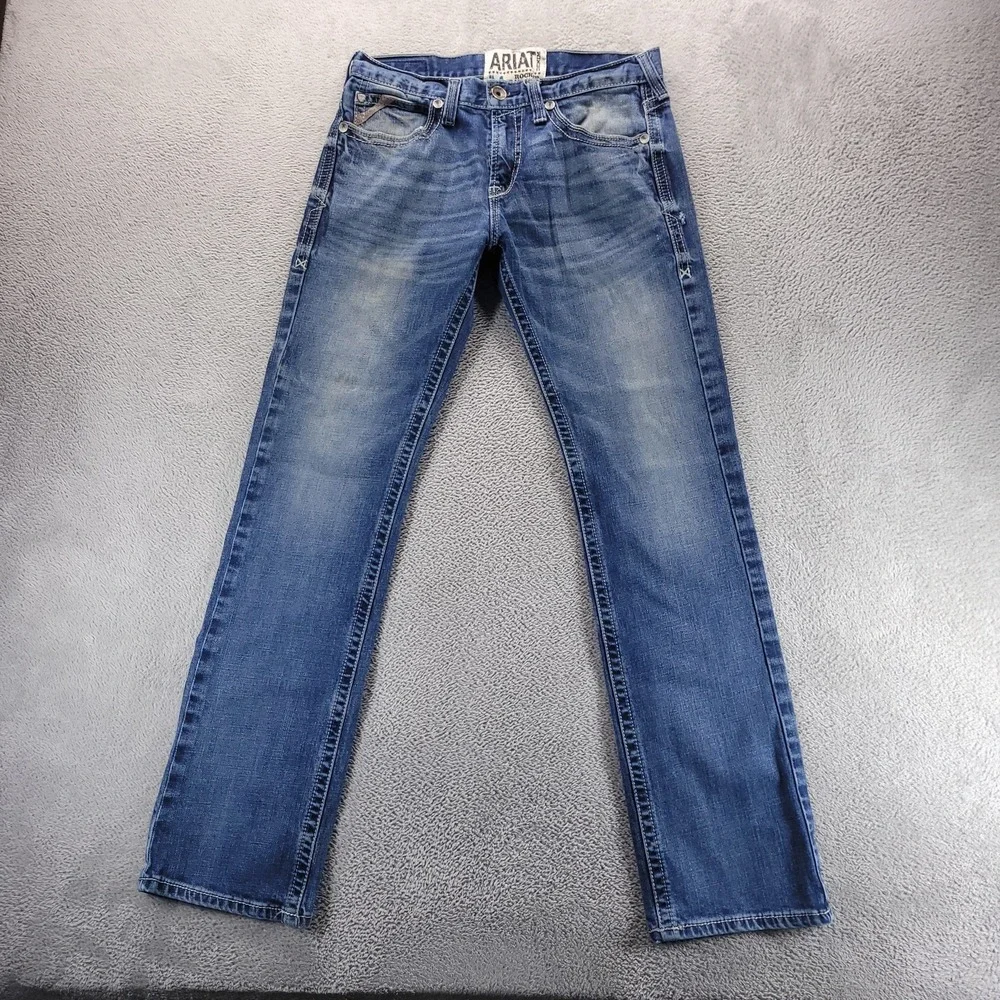 Ariat M7 Jeans Mens 32x34 Blue Rocker Straight Medium Wash Stretch Denim Comfort